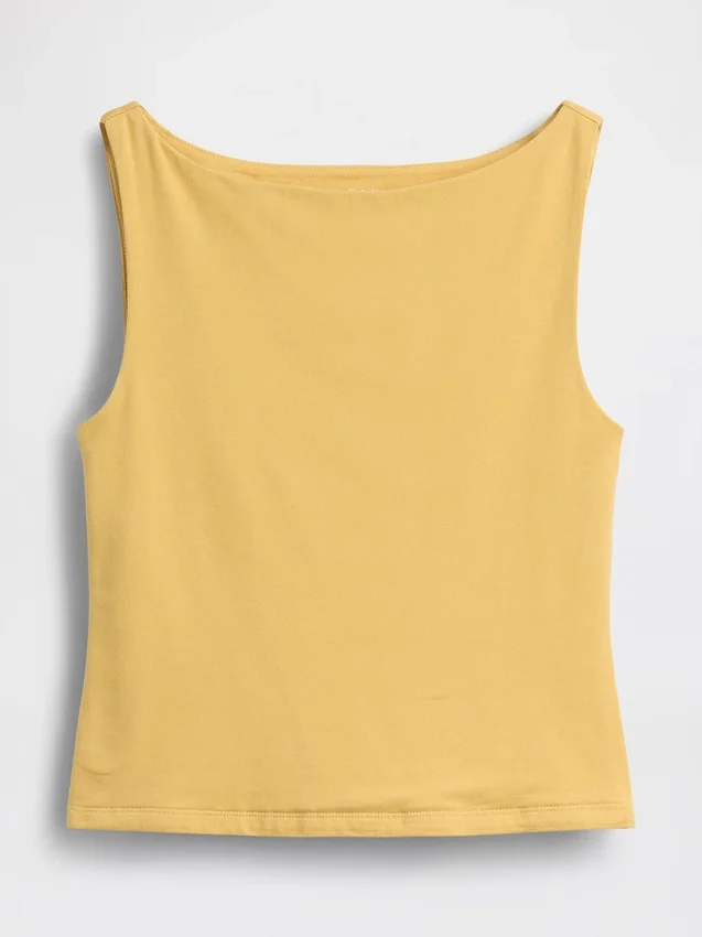 Crop-tanktop van dichtgebreide jersey met boothals