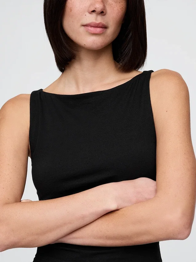 Crop-tanktop van dichtgebreide jersey met boothals