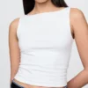 Crop-tanktop van dichtgebreide jersey met boothals