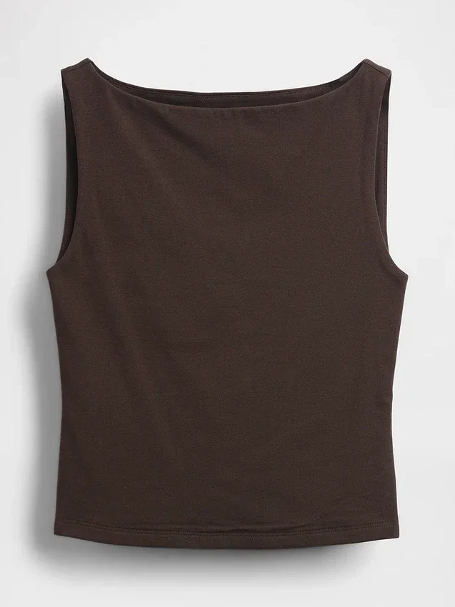 Crop-tanktop van dichtgebreide jersey met boothals