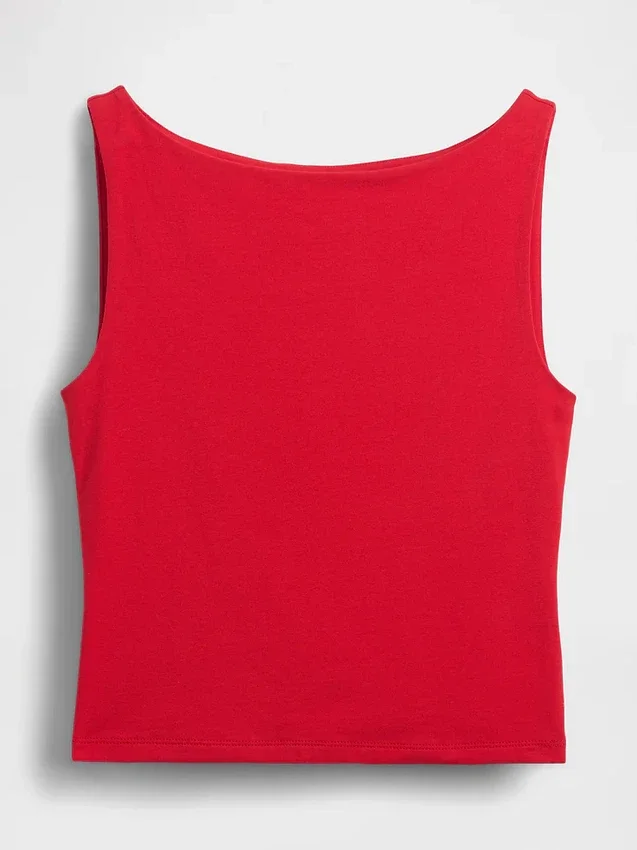 Crop-tanktop van dichtgebreide jersey met boothals