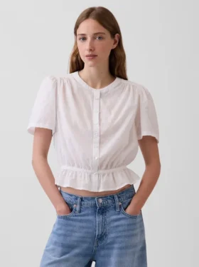 Crop-top met peplum en knoopsluiting aan de voorkant