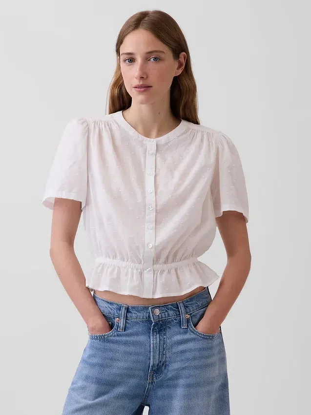 Crop-top met peplum en knoopsluiting aan de voorkant