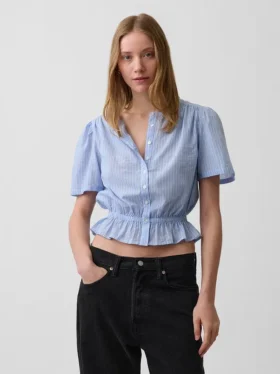 Crop-top met peplum en knoopsluiting aan de voorkant