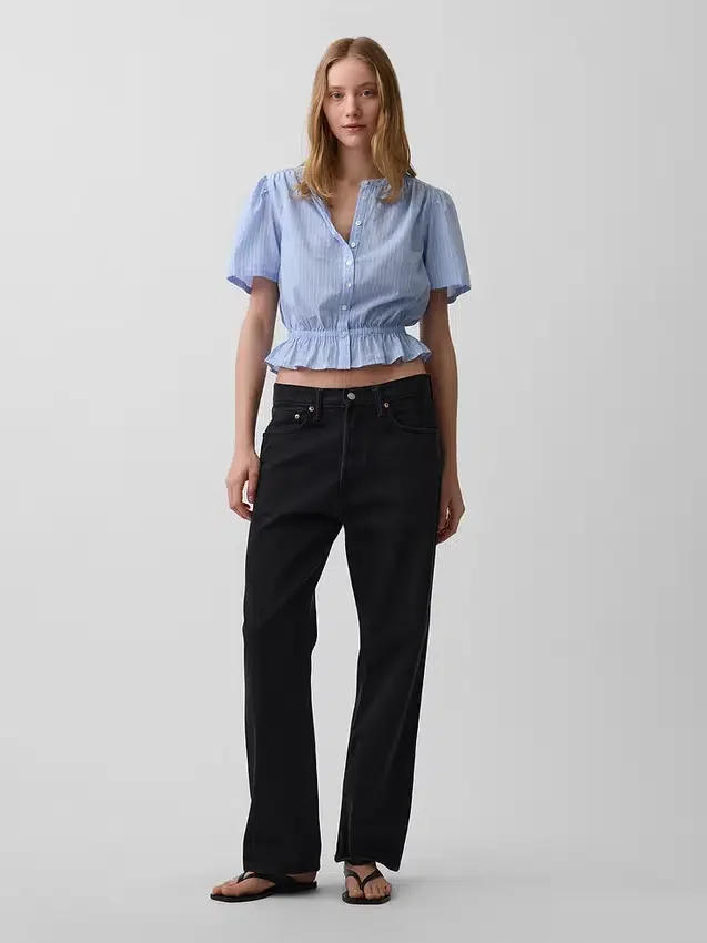Crop-top met peplum en knoopsluiting aan de voorkant