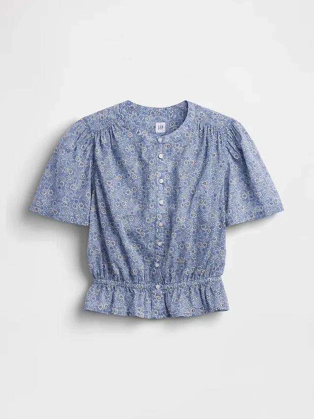 Crop-top met peplum en knoopsluiting aan de voorkant