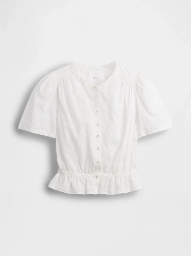 Crop-top met peplum en knoopsluiting aan de voorkant