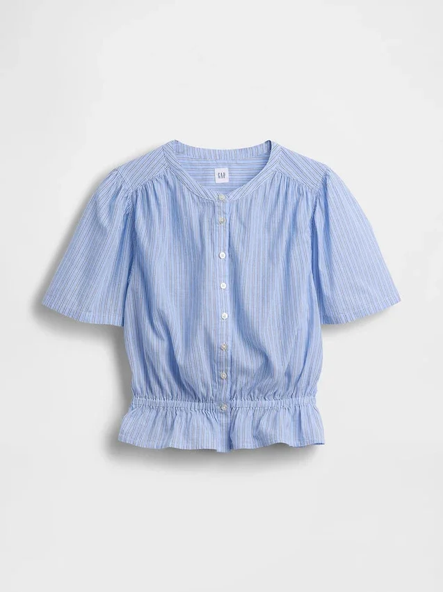 Crop-top met peplum en knoopsluiting aan de voorkant