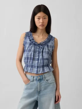 Crop-top met peplum en strik aan de voorkant