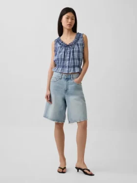 Crop-top met peplum en strik aan de voorkant