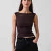 Crop-top van dichtgebreide jersey met ruches