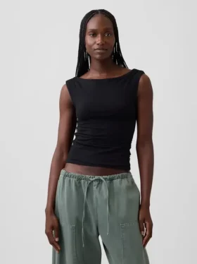 Crop-top van dichtgebreide jersey met ruches