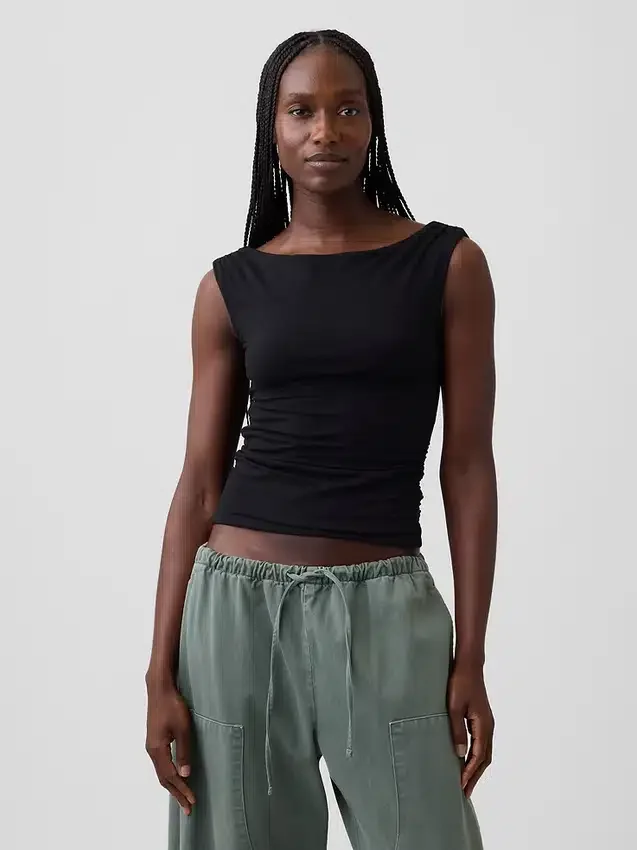 Crop-top van dichtgebreide jersey met ruches