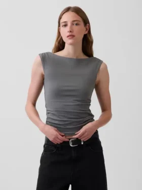 Crop-top van dichtgebreide jersey met ruches