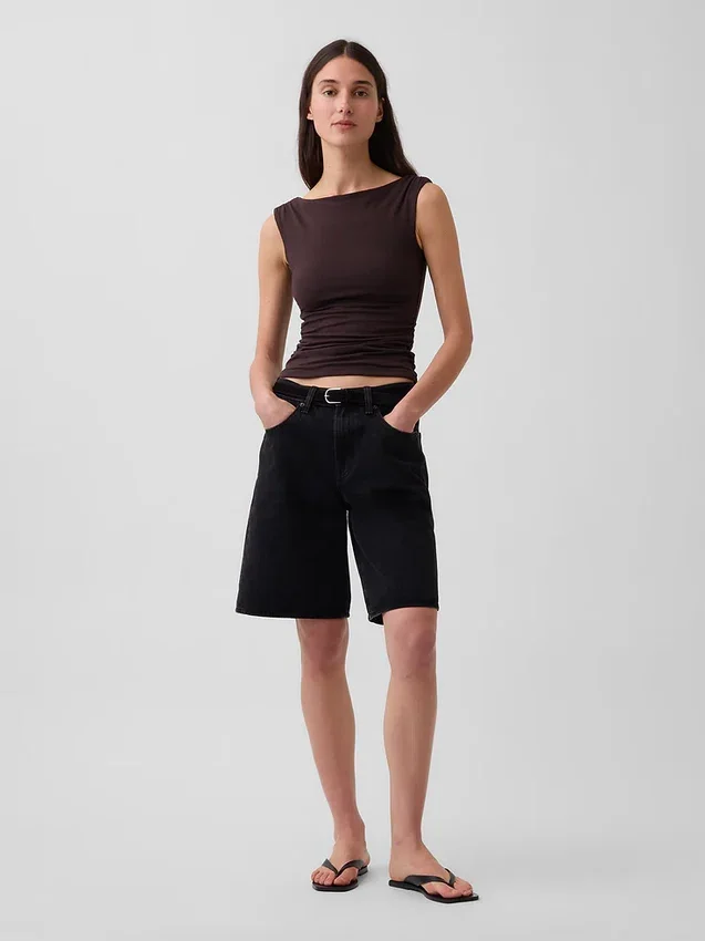 Crop-top van dichtgebreide jersey met ruches