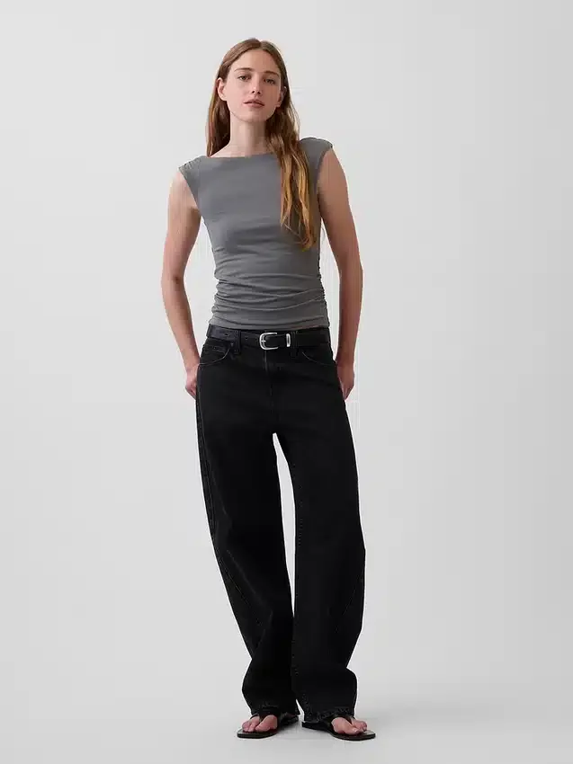 Crop-top van dichtgebreide jersey met ruches