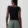 Crop-top van dichtgebreide jersey met ruches