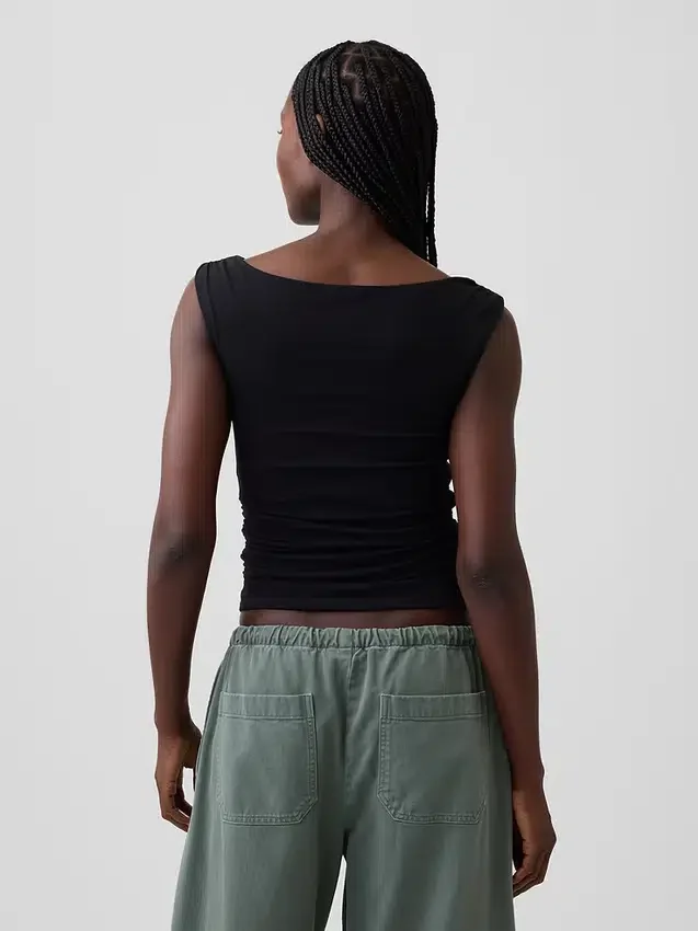 Crop-top van dichtgebreide jersey met ruches