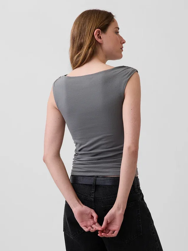 Crop-top van dichtgebreide jersey met ruches