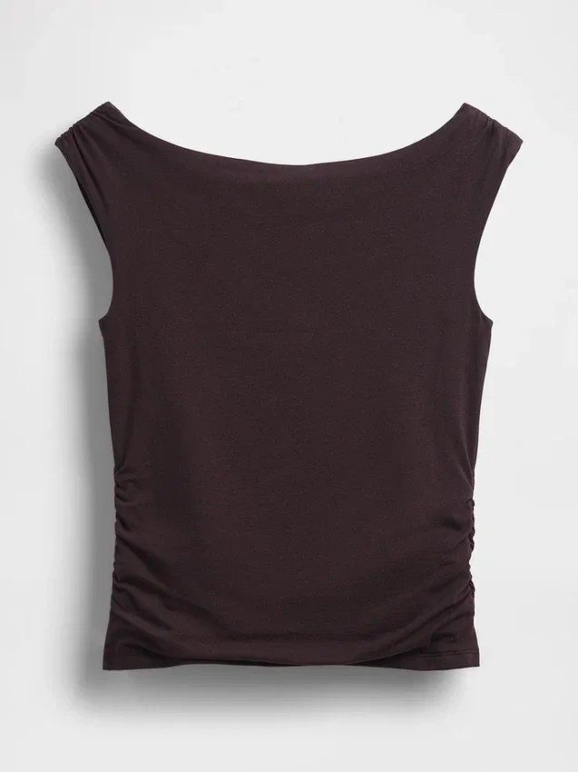 Crop-top van dichtgebreide jersey met ruches