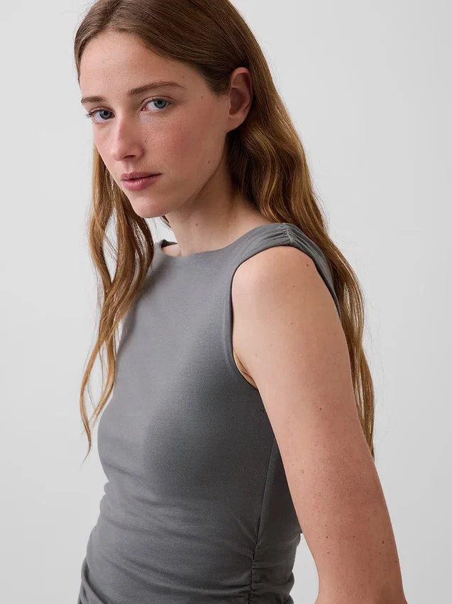 Crop-top van dichtgebreide jersey met ruches