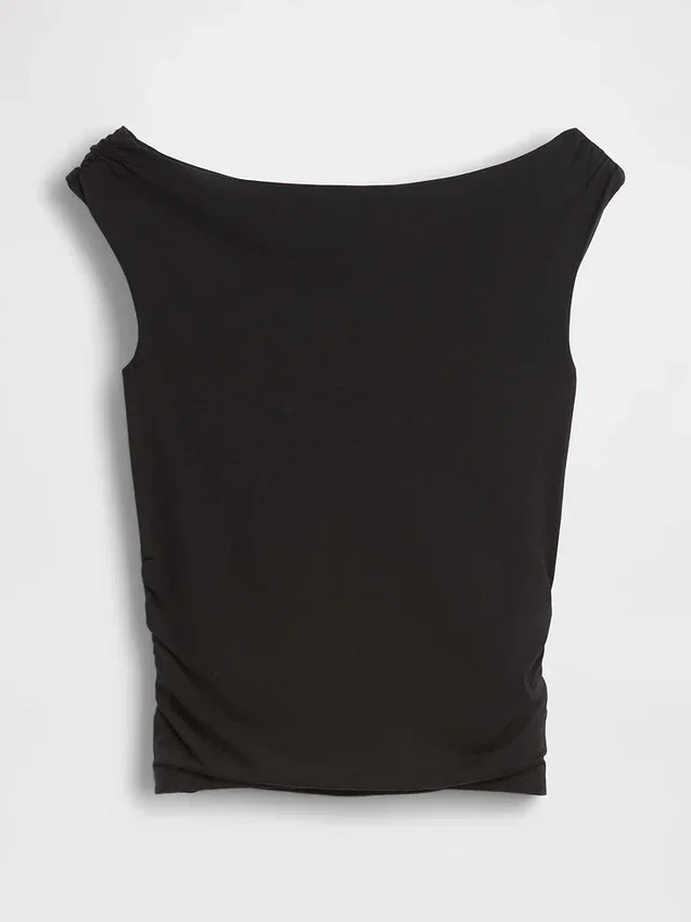 Crop-top van dichtgebreide jersey met ruches