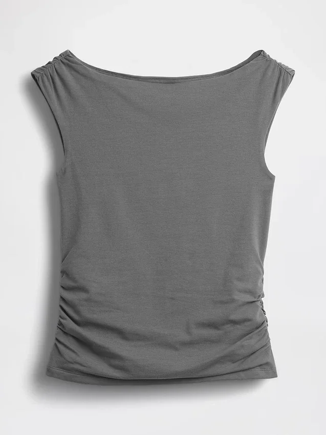 Crop-top van dichtgebreide jersey met ruches