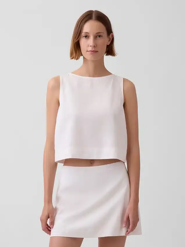 Crop-top van linnenmix