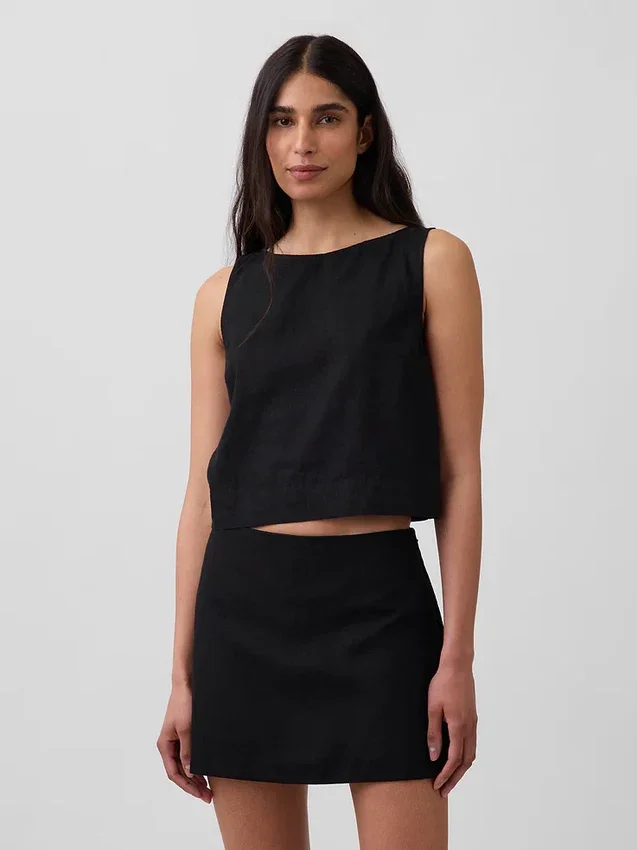 Crop-top van linnenmix