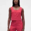 Crop-top van linnenmix met haak-en-oogsluiting aan de voorkant