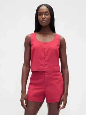 Crop-top van linnenmix met haak-en-oogsluiting aan de voorkant