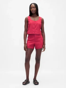 Crop-top van linnenmix met haak-en-oogsluiting aan de voorkant