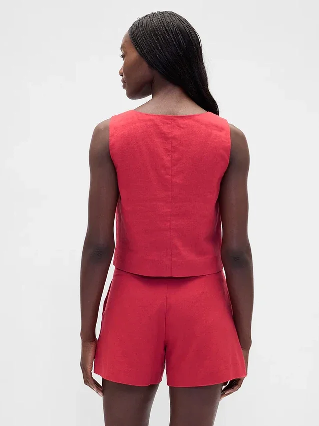 Crop-top van linnenmix met haak-en-oogsluiting aan de voorkant