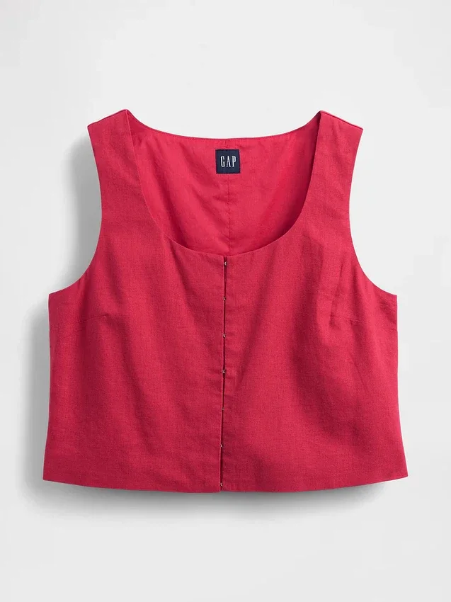 Crop-top van linnenmix met haak-en-oogsluiting aan de voorkant