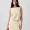 Crop-top van linnenmix met kanten zoom