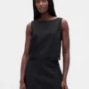 Crop-top van linnenmix met kanten zoom
