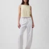 Crop-top van linnenmix met kanten zoom