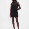 Crop-top van linnenmix met kanten zoom