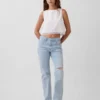 Crop-top van linnenmix met kanten zoom