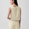 Crop-top van linnenmix met kanten zoom