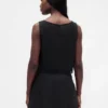 Crop-top van linnenmix met kanten zoom
