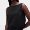 Crop-top van linnenmix met kanten zoom