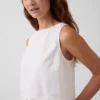 Crop-top van linnenmix met kanten zoom