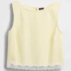Crop-top van linnenmix met kanten zoom