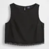 Crop-top van linnenmix met kanten zoom