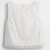 Crop-top van linnenmix met kanten zoom