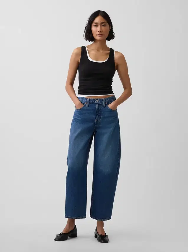 Cropjeans met hoge taille en wijd uitlopende pijpen