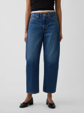 Cropjeans met hoge taille en wijd uitlopende pijpen