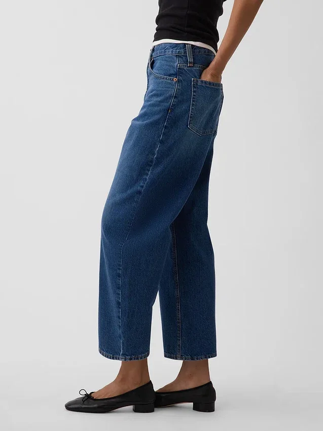 Cropjeans met hoge taille en wijd uitlopende pijpen