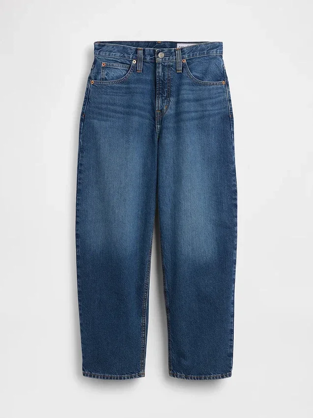 Cropjeans met hoge taille en wijd uitlopende pijpen